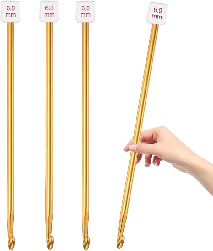 HEALEAYAR 6mm Tunisian Crochet Hooks Bulk, 27cm Extra Long Crochet Needles Aluminum Afghan Knitting Needles Tools for Beginners and Skills Class, Pack of 4