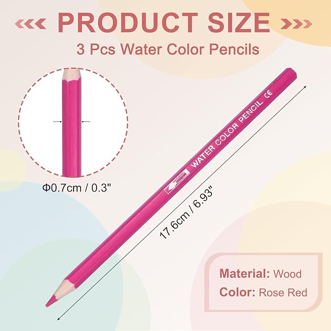 PATIKIL Watercolor Pencils, Rose Red Color Pencil Set Sketch Coloring Drawing Colored Pencils Bulk Artist Drawing Supplies for Adult Coloring Book Blending, 3 Pcs
