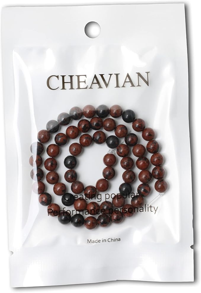 cheavian 60pcs 6mm natural mahogany obsidian stone round loose beads for jewelry making 1 strand 15"