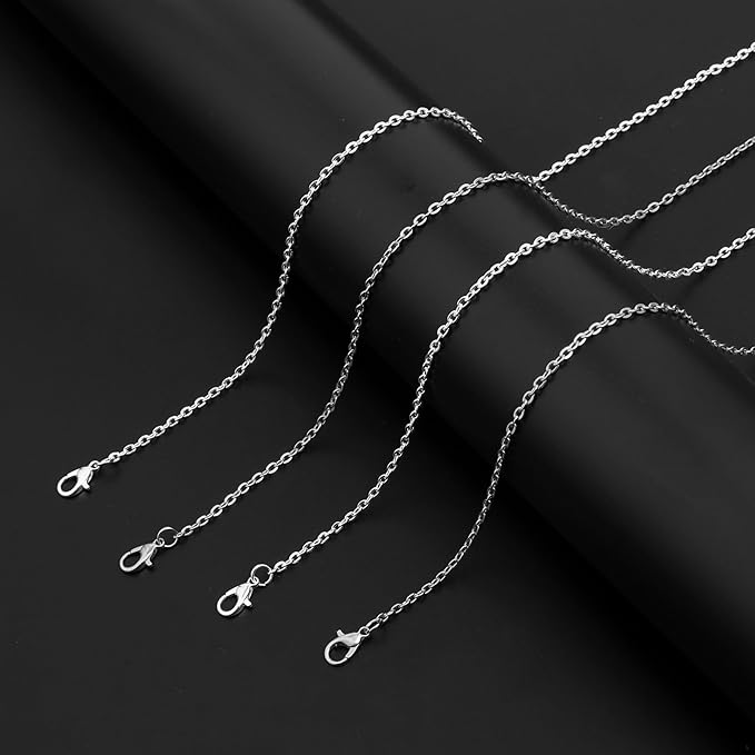 Lemonkey 33 Feet Metal Silver Necklace Chains Cable O-Shaped Links Chains Bulk for Jewelry Making DIY Craft Kit with Lobster Clasps Jump Rings