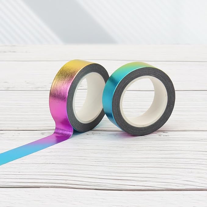 MEI YI TIAN 6 Rolls Solid Rainbow Foil Washi Tape Set 15mmx10m Metallic Paper Adhesive Masking Tapes Holographic Sticky Paper Tape for DIY Scrapbooking Journal Crafts Art Home Decoration