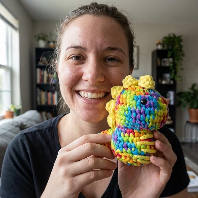 Kovarela Beginners Crochet Kit with Simple Crochet Yarn - with Step-by-Step Video Tutorials (Rainbow Dinosaur)