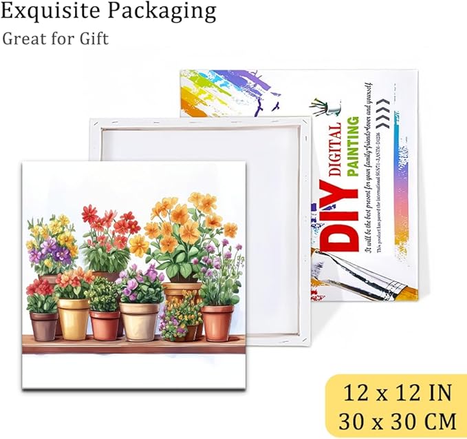 Natuyalo Potted Plant Paint by Number with Frame 12"x12" - Framed Paint by Numbers Kit for Adults Beginners, Flowers Acrylic Painting by Number Kits Framed Ideal Gift