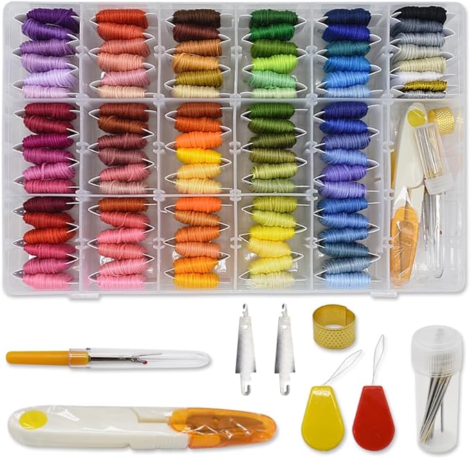 Embroidery Floss Thread Kit 100％ Cotton Floss Bobbins and Cross Stitch Kit Bracelets Floss Crafts Floss (96 Color)