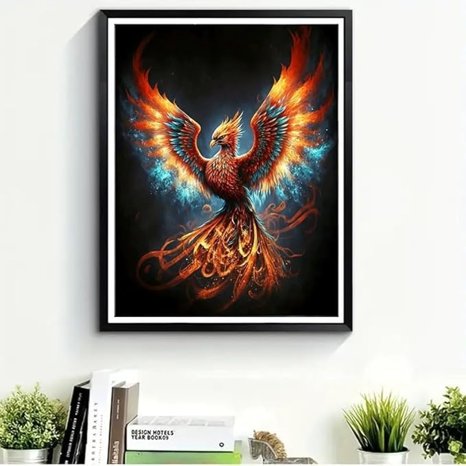 CXYQLC DIY 5D Diamond Painting Kits for Adults Diamond Art Fire Phoenix Diamond Painting Full Drill Crystal Rhinestone Embroidery Craft Kits for Home Wall Decor Gifts 11.8x15.7inch