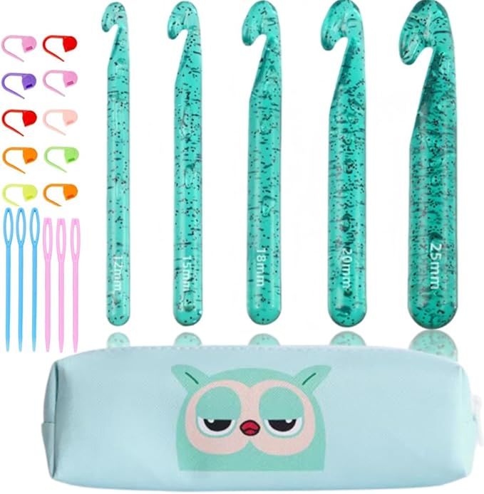 Large Crochet Hooks,25mm 20mm 18mm 15mm 12mm Crochet Hooks for Chunky Yarn,Big 12 mm-25 mm Crochet Hook（Green）
