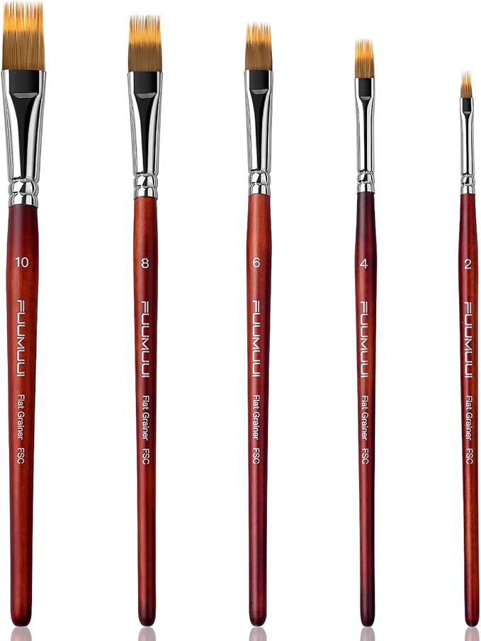 5pcs Dual-Layer Grainer Brush Set- Fuumuui Professional Synthetic Flat Comb Brushes for Unique Texture Painting Perfect for Artists Acrylic, Watercolor and Oil