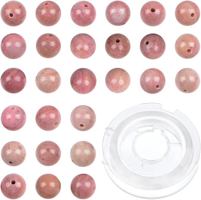 bymitel 210pcs natural crystal beads stone gemstone round energy healing loose beads with stretch cord for jewelry making bracelets anklets (rhodochrosite, 6mm 210pcs)