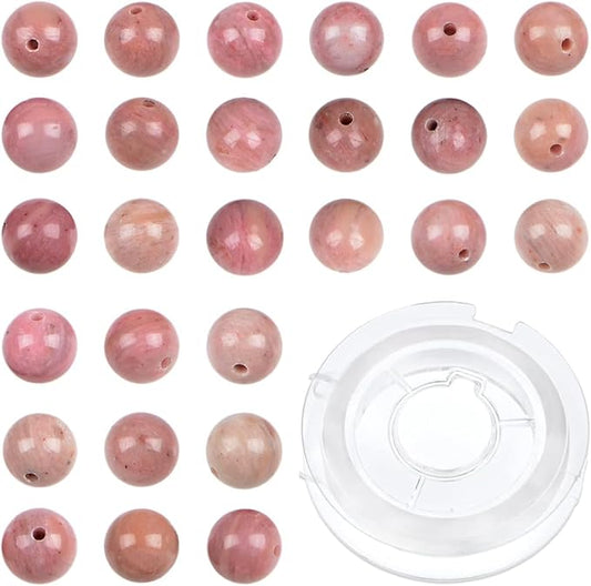 bymitel 140pcs natural crystal beads stone gemstone round energy healing loose beads with stretch cord for jewelry making bracelets anklets (rhodochrosite, 8mm 140pcs)
