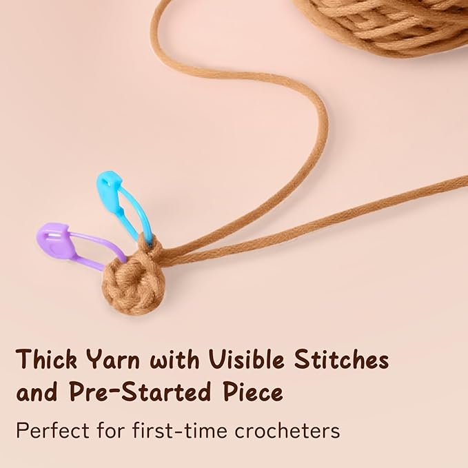 Amorloop Crochet Kit for Beginners – Easy-to-See Stitches Yarn, Pre-Started Piece, and Step-by-Step Video Tutorials | Starter Crochet Set with Cute Animal Pattern – Original Handmade Capybara Pattern