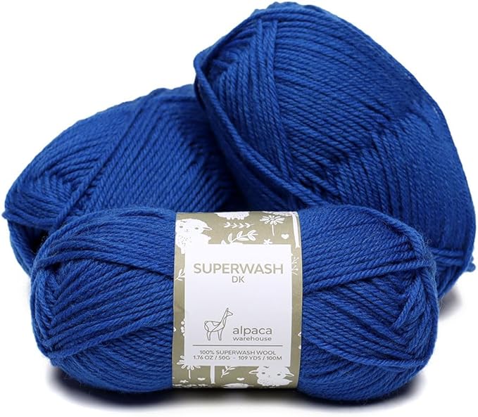 100% Pure Wool Yarn Superwash Set of 3 Skeins (150 Grams) DK Weight - Sourced Directly from Peru - Heavenly Soft and Perfect for Knitting and Crocheting (Lapiz Lazuli)