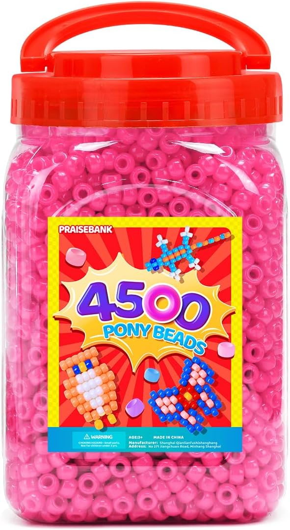 praisebank pony beads, 4500pcs 6x9mm, wholesale beads, bracelets jewelry making, arts & crafts(pink)