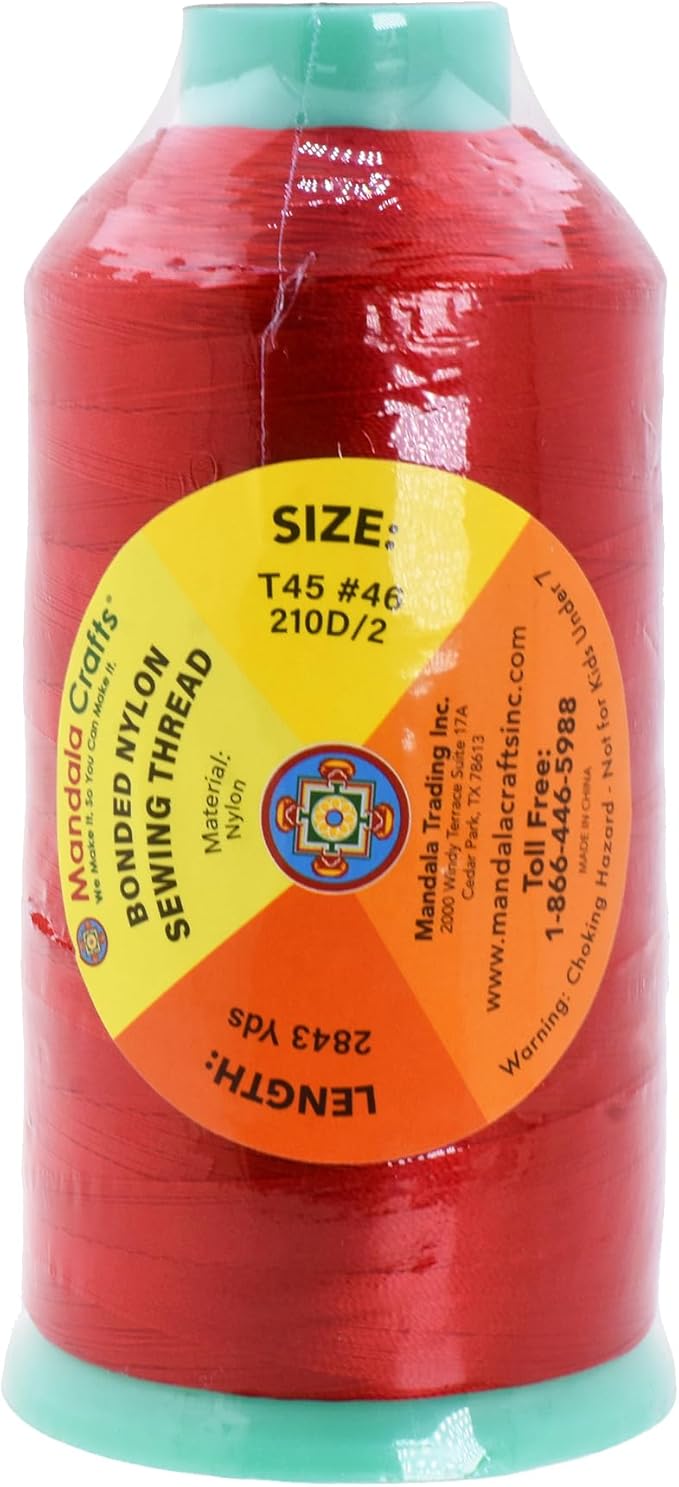Mandala Crafts Size 46 210D T45 Bonded Nylon Thread - Red 2843 YDs Tex 45 Heavy Duty Sewing Threads for Leather, Jeans, Weaving, Outdoor Marine Upholstery