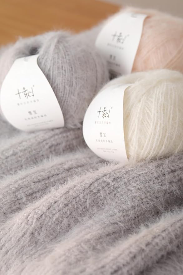 Snowbaby Wool Acrylic Blend Long Pile Yarn,(Worsted) Warm and Luxurious Fuzzy Yarn for Knitting and Crocheting DIY Hats Scarves Sweaters, 2 * 3.52oz/100g 207yds(05-Light Gray)