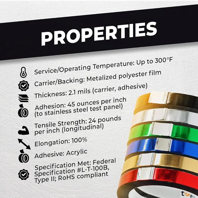 WOD MPFT2 Silver Metalized Polyester Mylar Film Tape with Acrylic Adhesive, 1/2 inch x 72 ft. Vibrant Mirror Silver Tape, Decor Tape for Detailing Accent Wall, Graphic Arts, Car and Boat Trim