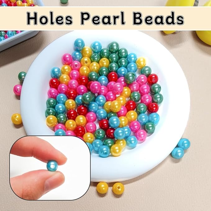 Pearl Beads for Jewelry Making Holes ABS Craft Beads with Holes for Jewelry Making, Bracelet, Necklace Crafting Bulk Bead Kit (8mm,5-Color blend/750 pcs)