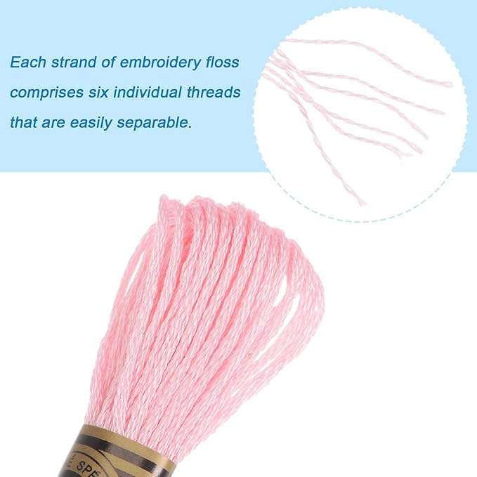 HARFINGTON 12 Skeins Embroidery Floss 8m Each Egyptian Long Fiber Cotton Cross Stitch Thread 26S/2x6 for Embroidery Projects Bracelet, Light Pink
