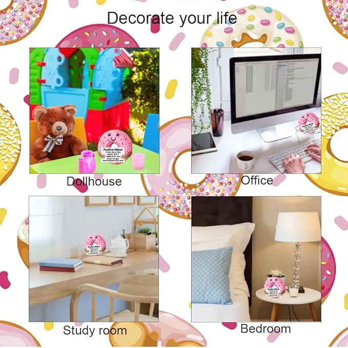 Handmade Crochet Positive Donut Plush Doll - Cute Knitted Sweet Treat Stuffed Toy with Inspirational Quote Card, Unique Encouragement Gift for Friends, Family, Self-Care