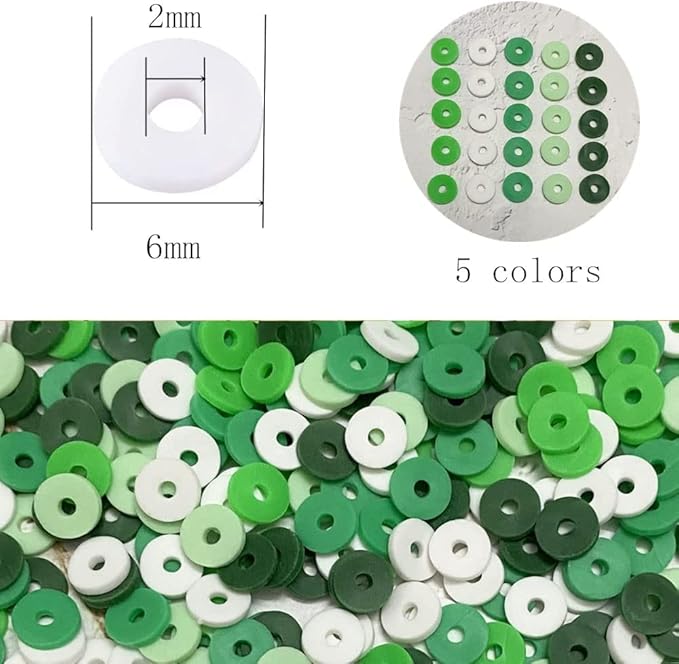 2000pcs Heishi Vinyl Beads Flat Round Polymer Clay Spacer Beads for Making Bracelet Necklace Earring Accessories DIY Handmade Craft(Mix Green, 6mm)