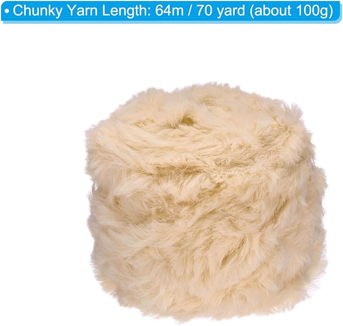 PATIKIL 70yds Faux Fur Yarn, Fuzzy Yarn Crochet Fluffy Yarn Soft Chunky Polyester Plush Fur Eyelash for Crocheting Knit Blanket Rug Sweater Scarf Hat Bear Craft, Dark Beige