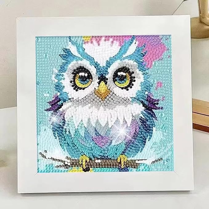 PERFECTSIGHT Cute 5D Diamond Art Kits with Wooden Frame, Kawaii DIY Painting Art for Adults Teen, Diamond Arts and Crafts Sets, Big Gem Full Drill Diamond Dots for Women Beginners (Owl)