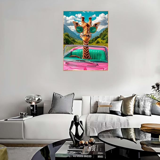Giraffe Stamped Cross Stitch Kits for Adults Beginner, Car Counted Cross Stitch Kits Printed Stitching Cute Patterns Dimensions Needlepoint Art Crafts Embroidery Kits for Adults