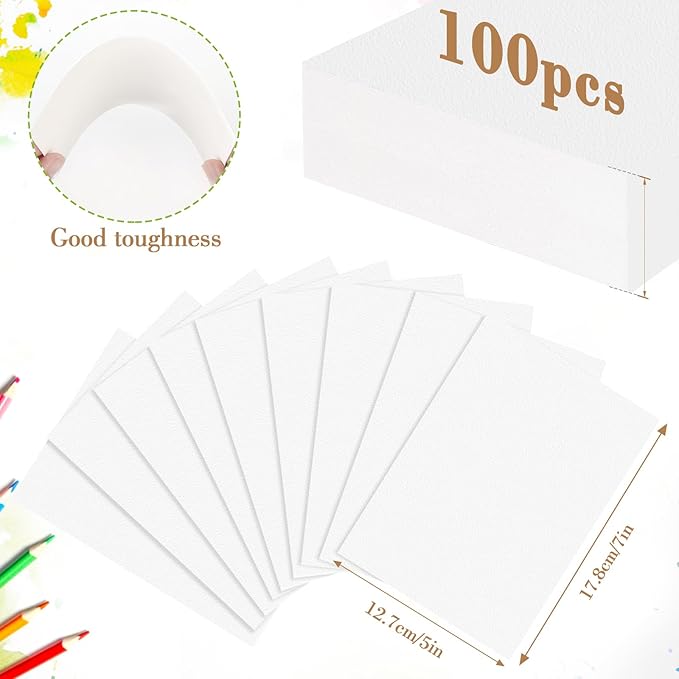 100PCS 5x7 Watercolor Paper Bulk, 140lb/300g Cold Press Thick Water Color Paper Pad for Child Adult, White Art Paper for Drawing Painting Markers Gouache, Textured Cotton Paper Sheets