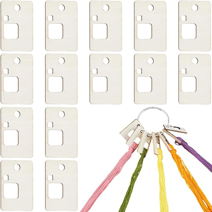 GORGECRAFT 100Pcs Wood Thread Cross Stitch Bobbins Rectangle Embroidery Floss Winding Board Card 1.5x1 Inch Needlework Thread Organization with Floss Ring for Craft DIY Sewing Storage Supplies