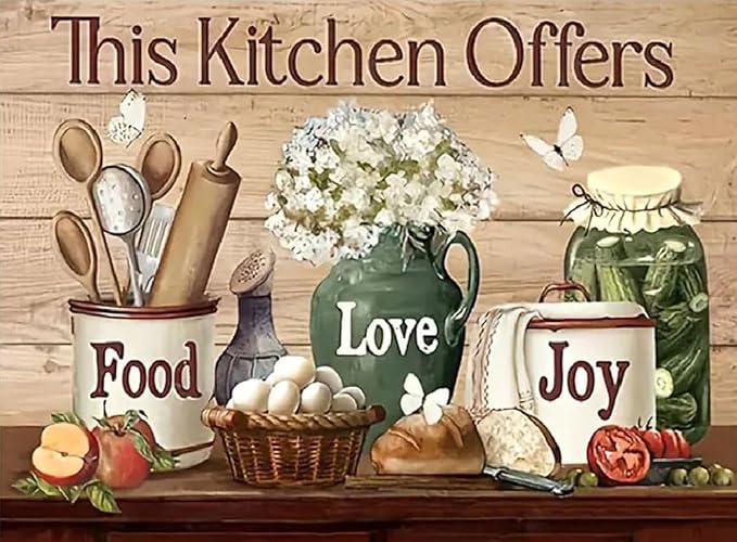 Kitchen Stamped Cross Stitch Kits - Food Counted Cross Stitch Kits for Beginners Adults Needlepoint Cross-Stitch Patterns Dimensions Needlecrafts Embroidery Kits Arts and Crafts