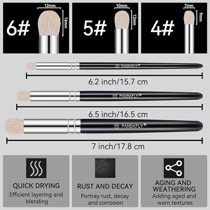 PANDAFLY Drybrush Set - 3 Sizes Hobby Detail Paint Brush Set, Acrylic Paint Brushes for Tabletop, Citadel, Scale Model, Watercolor Oil Painting