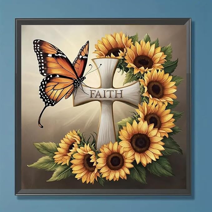 CXYQLC DIY 5D Diamond Painting Kits for Adults Diamond Art Butterfly&Sunflowers Diamond Painting Full Drill Crystal Rhinestone Embroidery Craft Kits for Home Wall Decor Gifts 11.8x11.8inch
