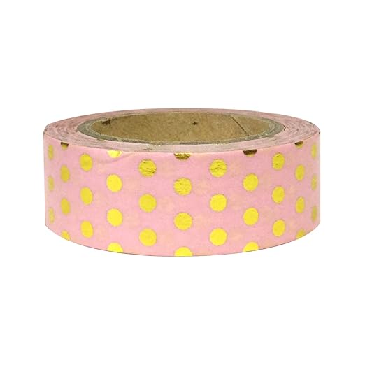Wrapables Colorful Washi Masking Tape, Gold Dots on Pink