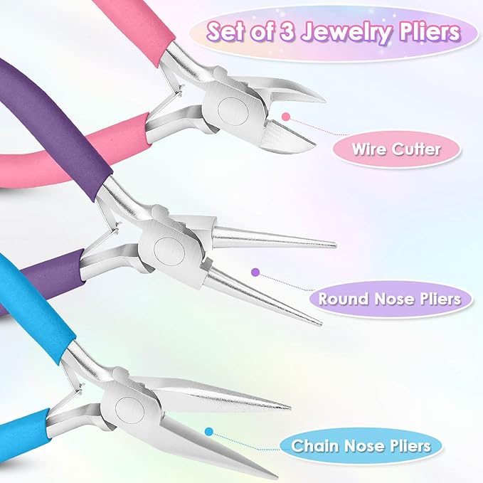 pliers for jewelry making, shynek jewelry pliers set includes needle nose pliers, round nose plier and wire cutters, jewelry making tools for jewelry repair, wire wrapping, beading and crafts