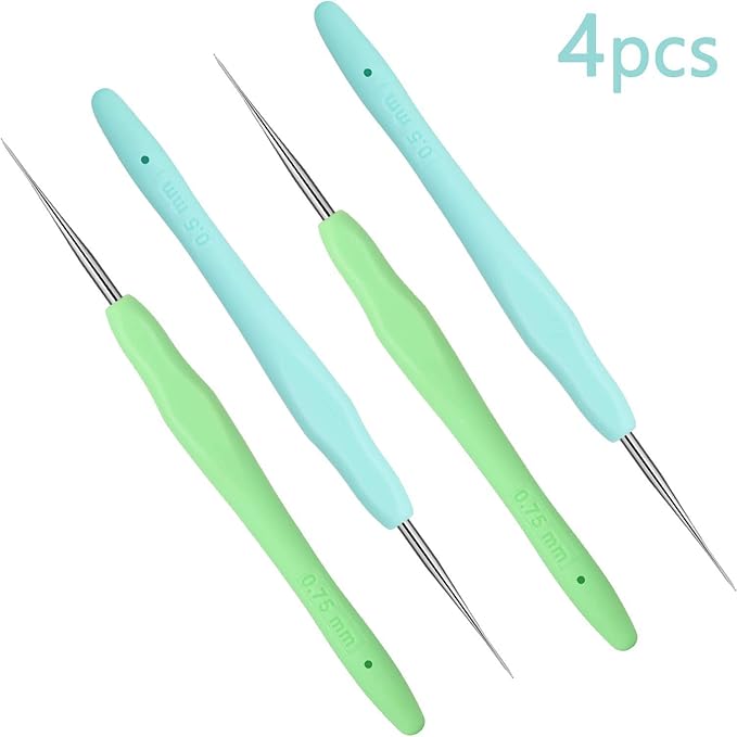 4 Pcs Dreadlock Crochet Hooks for Hair 0.5 mm 0.75 mm Dreadlock Crochet Needle Tools for Locs Braid Hair Weaving Craft Accessories