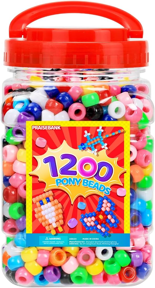 praisebank pony beads, 1200pcs 6x9mm, wholesale beads, bracelets jewelry making, arts & crafts(multi-colored)