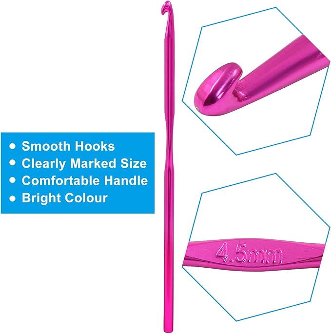 Auvotuis 6Pcs 4.5mm US Size 7 Aluminum Crochet Hook Knitting Needles for DIY Craft Yarn, Purple
