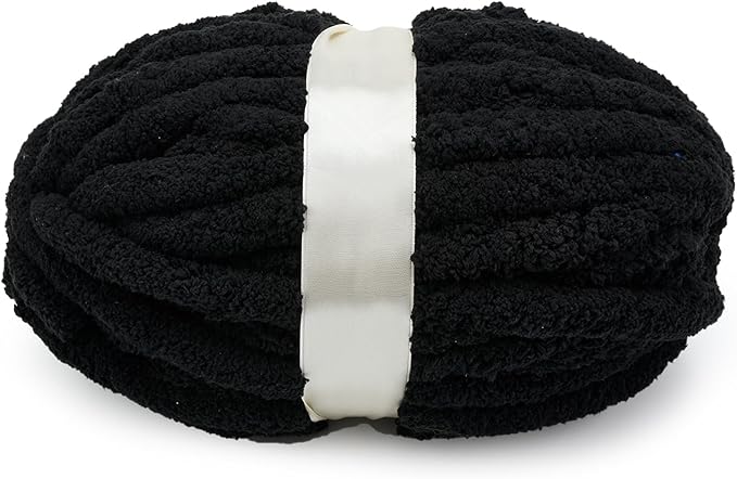 Chunky Yarn for Hand Knitting, Jumbo Chunky Yarn for Crocheting, Chunky Chenille Yarn, 1 Pack (32 yds 8.5 oz Each Skein),#7, Black