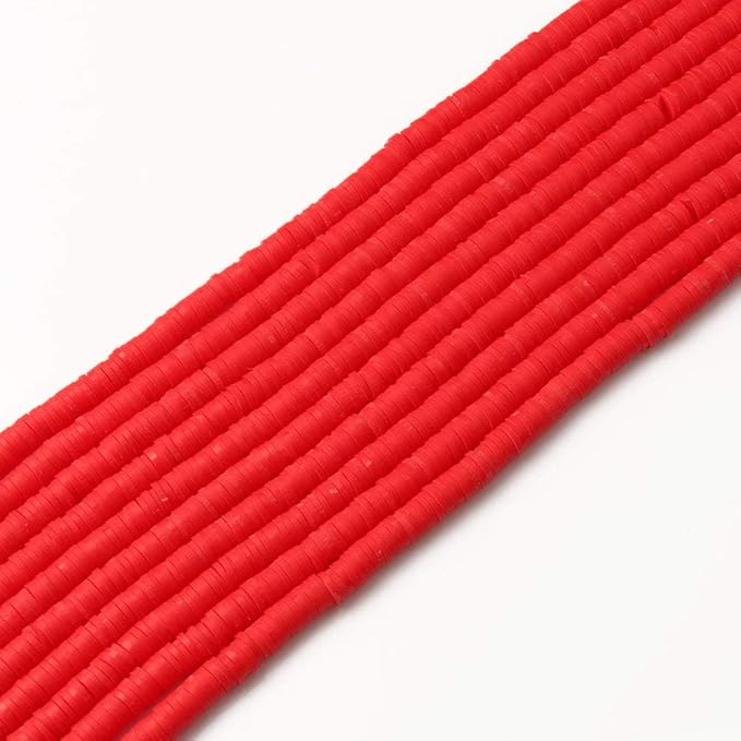 3600 pcs Red Clay Beads for Bracelets Making, 10 Strands Flat Round Polymer Clay Beads 6mm Spacer Heishi Beads for Jewelry Making Earring Necklace