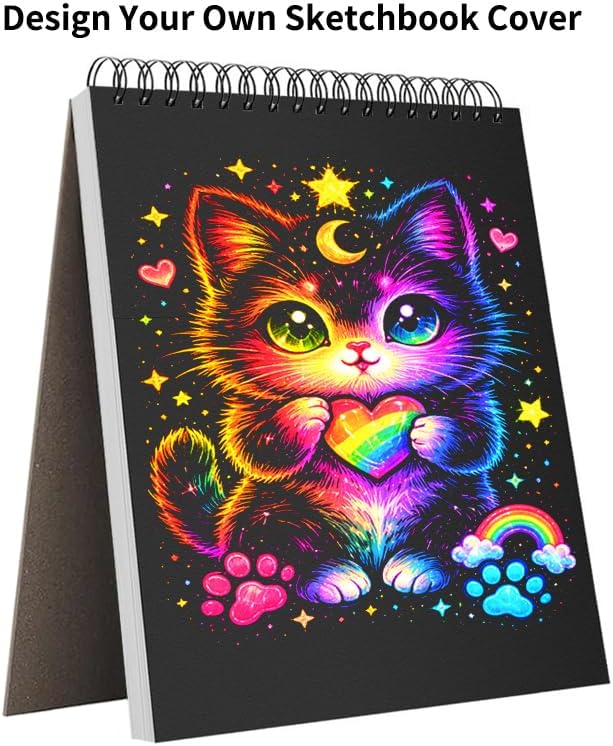 soucolor 9" x 12" sketch book, 100 sheets top spiral bound sketchbook with acid-free 68lb/100gsm drawing paper, art sketch pad for kids, adults & artist, professional art supplies for beginners