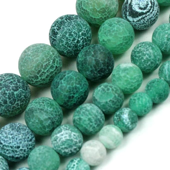 8mm Natural Green Frosted Agate Gemstone Round Loose Beads Crystal Stone Bracelet Necklace Accessories Crafts for Jewelry Making DIY,1 Strand 15"