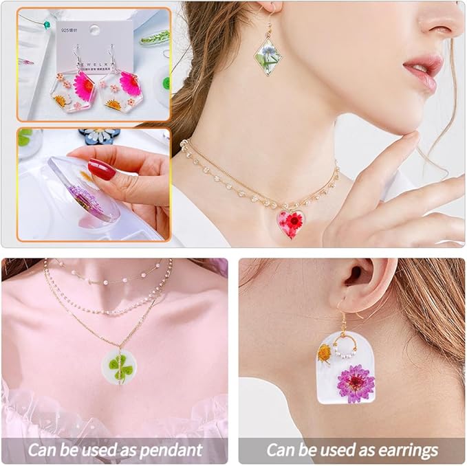 54 Pcs Epoxy Resin Jewelry Molds for Beginners, Moldes De Silicona para Resina for Earrings Pendants Necklaces Keychains Making, Variety Silicone Casting Mould with Hole for Boho Art Crafts