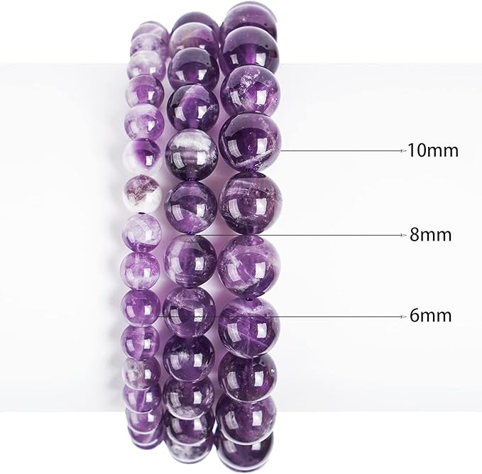 10mm Natural Amethyst Round Bead - 35PCS Bulk Gemstone Beads for Jewelry Making, DIY Bracelets, Necklaces - Includes Crystal Stretch Cord - Stone Beads for Crafting Gifts