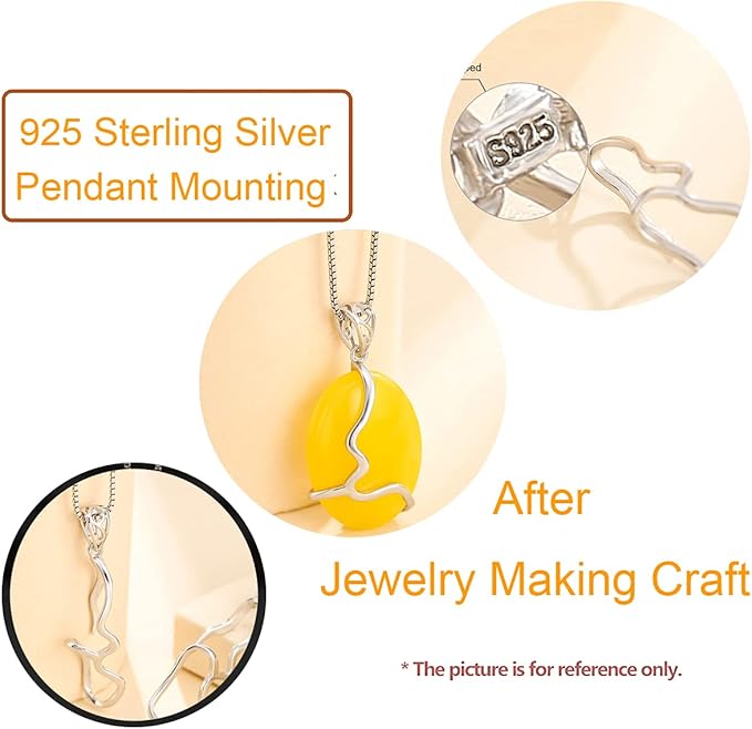 925 Sterling Silver Pendant Blank fit 17X20mm Stone Pendant Cabochon Setting for DIY Necklace Jewelry Making Craft