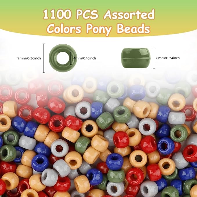 pony beads bulk 1100 pcs, beads for jewelry making, beads for bracelets making, hair beads, bracelet beads, plastic beads for crafts, hair beads for braids for girls(earth tone)