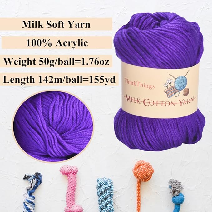 Acrylic Purple Yarn for Crocheted Knitted DIY Crochet Weaving Crafts Thread for Crocheting Bulk - 10Balls 17.6Ounces (Purple)