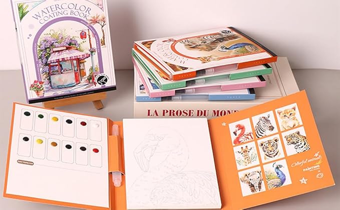 RGBMIX Watercolor Coloring Book for Adults Stress Relief Foldable Painting Pad with 24-Color Paint (Quiet Time)