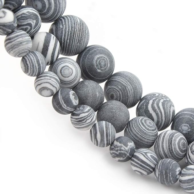 Stone Beads, 60pcs Matte Black and White Malachite, 6mm Round Loose Beads for Jewelry Making, Bracelets, with Bag, String & Card