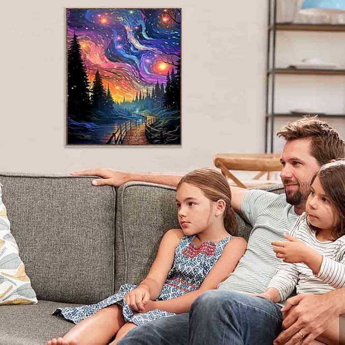 Stamped Cross Stitch Kits for Adults - Starry Night Scene Embroidery Kits for Beginners Adults,11 CT Patterns Dimensions Counted Cross Stitch Kits for Arts Craft Kits 12x16 inch