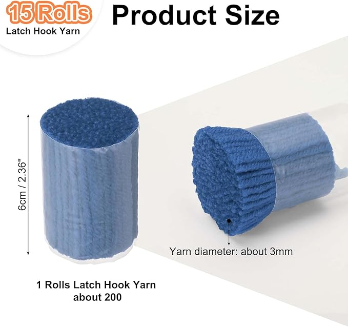 PATIKIL 15 Rolls Latch Hook Yarn, Latch Hook Kit Yarn Precut Hook Rugs Making Crochet Bundles for Latch Hook Rug Adults Beginners Tapestry DIY Craft, Blue