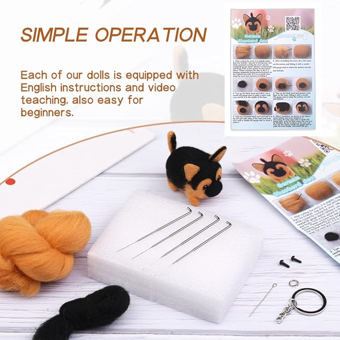 QMNNMA Needle Felting Kit, Animals Needle Felting Set, DIY Wool Felt Materials Set with Felting Tool and Instruction for Needle Felting Craft Project and DIY Handmade